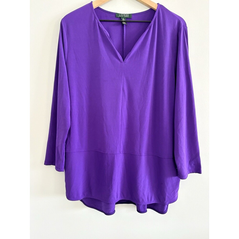 Lauren Ralph Lauren Purple Tunic Top Women's Size 1X Stretch 3/4 Sleeve